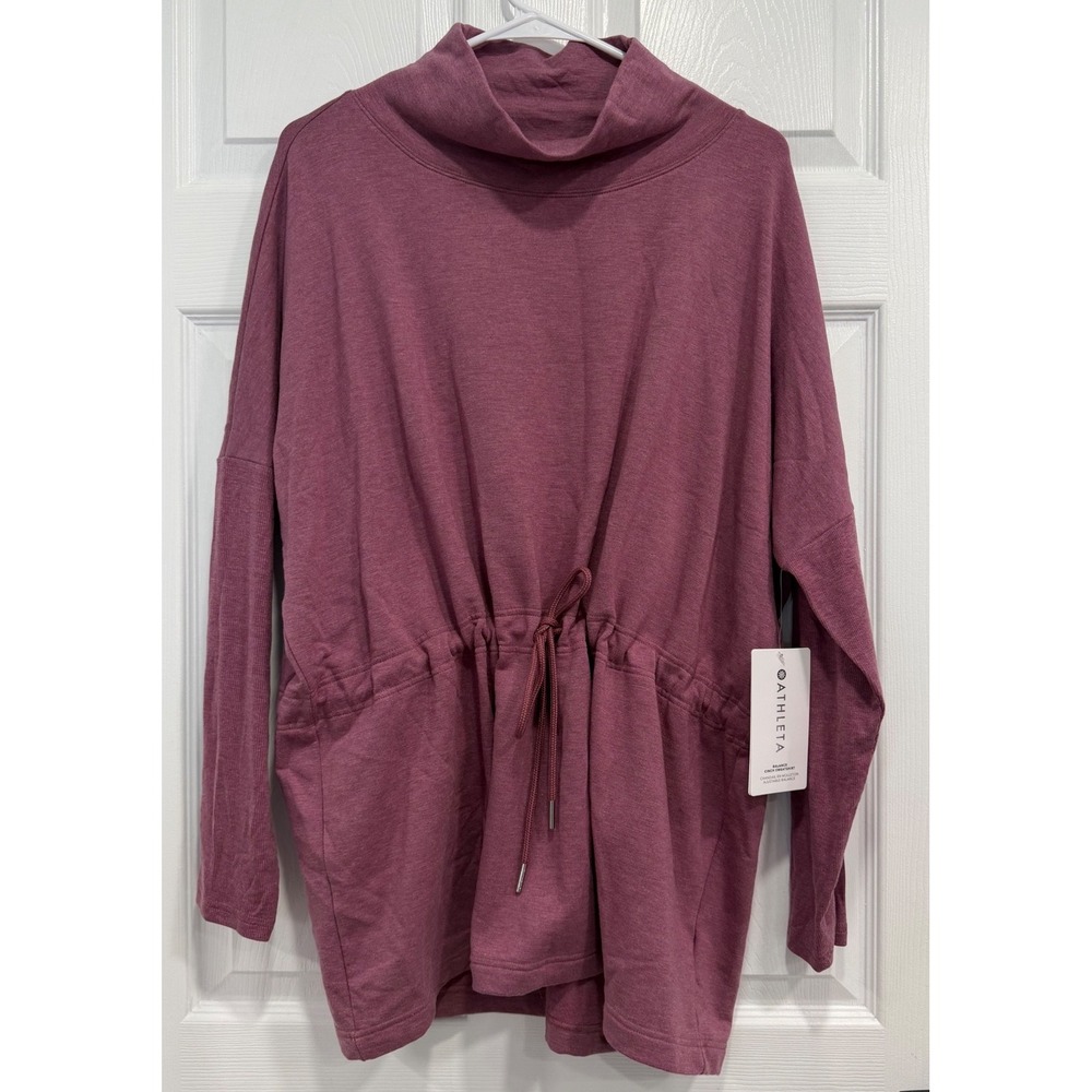 Athleta Balance Cinch Sweatshirt XL Plum Mauve Funnel Neck NWT